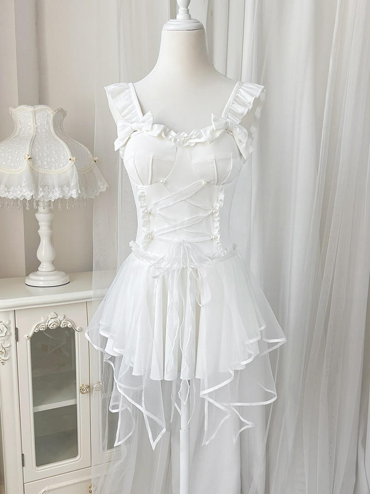 Swimsuit Style Girly White Dress YOU0065