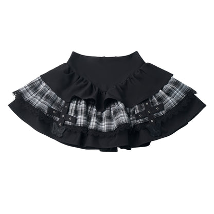 Vintage Layered Blazer And Plaid Cake Skirt PIN0055