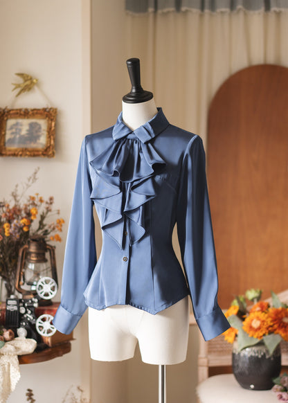 Ruffled Jabot Bow Collar Blouse FOR0061