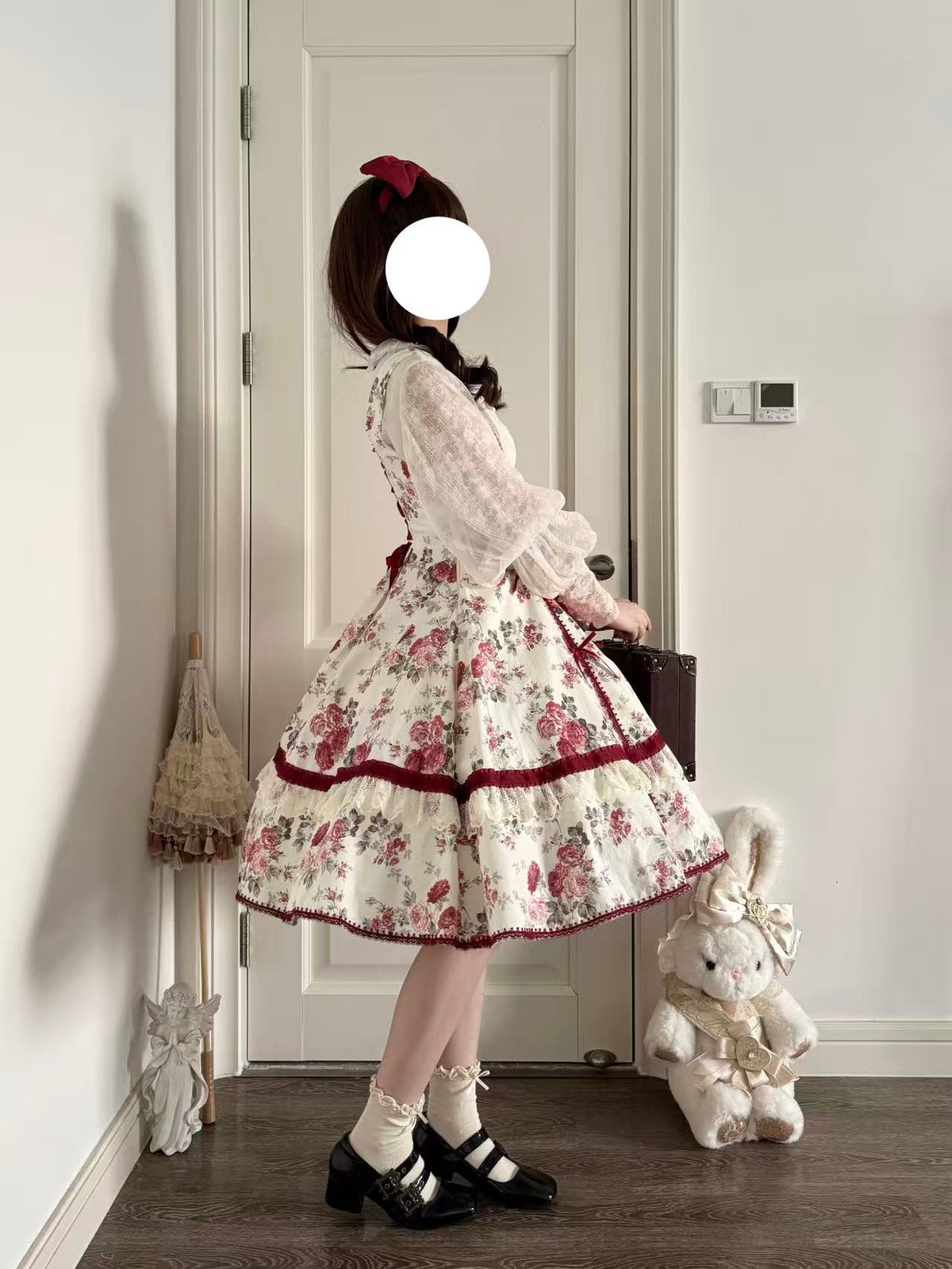 Red Floral Ribbon Trim Lolita Dress ONE0026