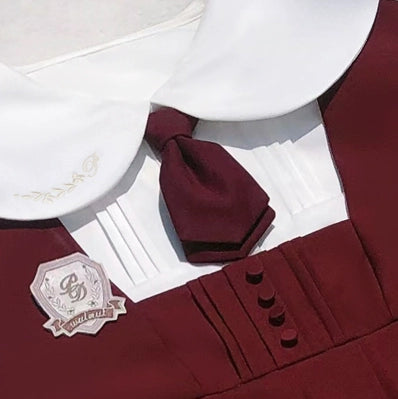 School Style Wine Red Suspender Skirt & Doll White Shirt HUT0069