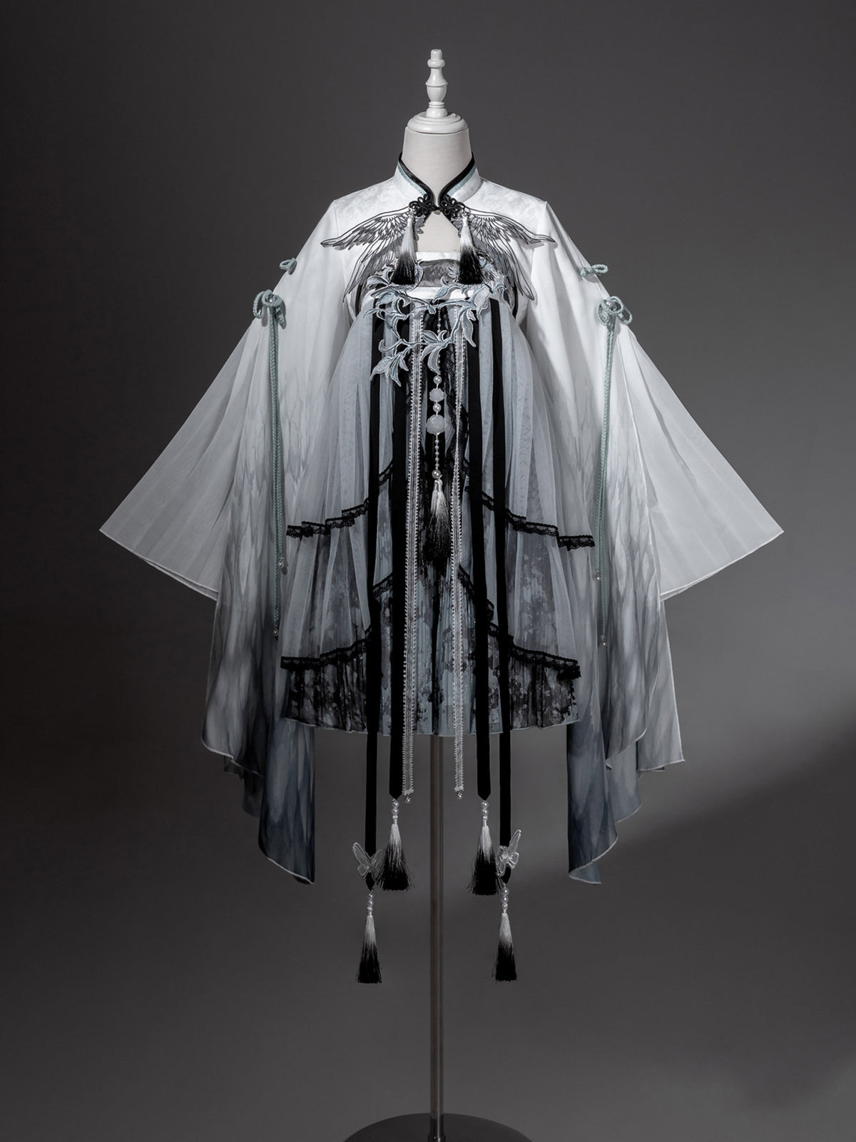 Chinese Style Ombre Bird Print Cape Dress YOU0230