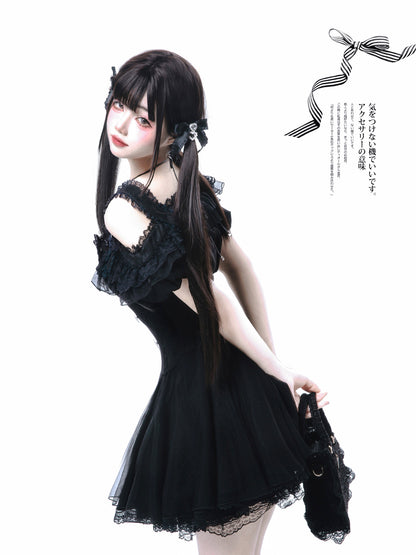 Off-Shoulder Heart Button Gothic Dress HUT0169