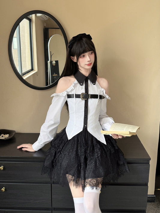 Gothic Harness Belt Off-Shoulder Blouse LAL0130