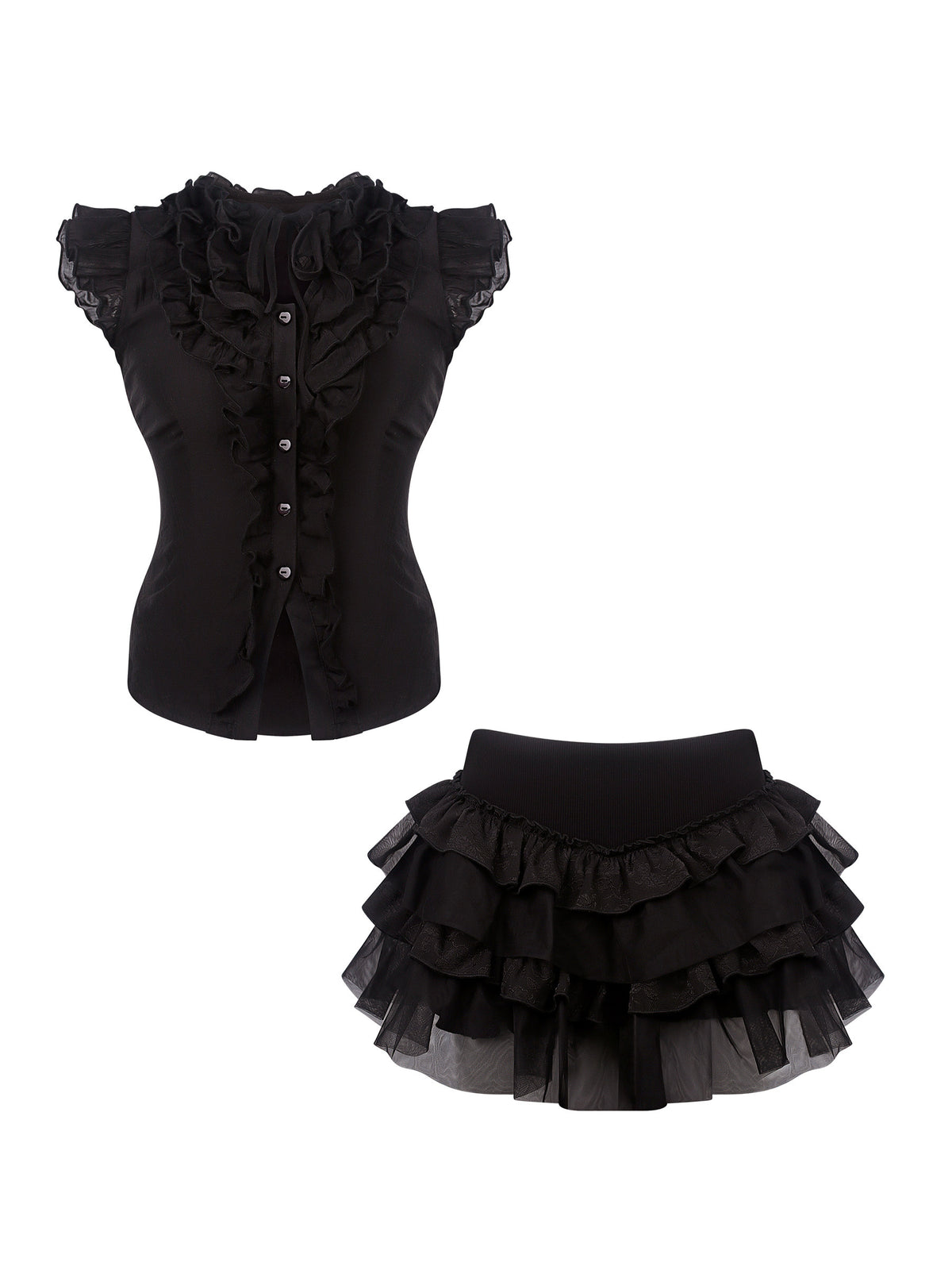 Gothic Ruffle Blouse Tiered Skirt Set SER0149