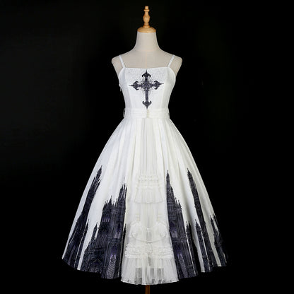 Church Print Black & White Lolita Dress YOU0057