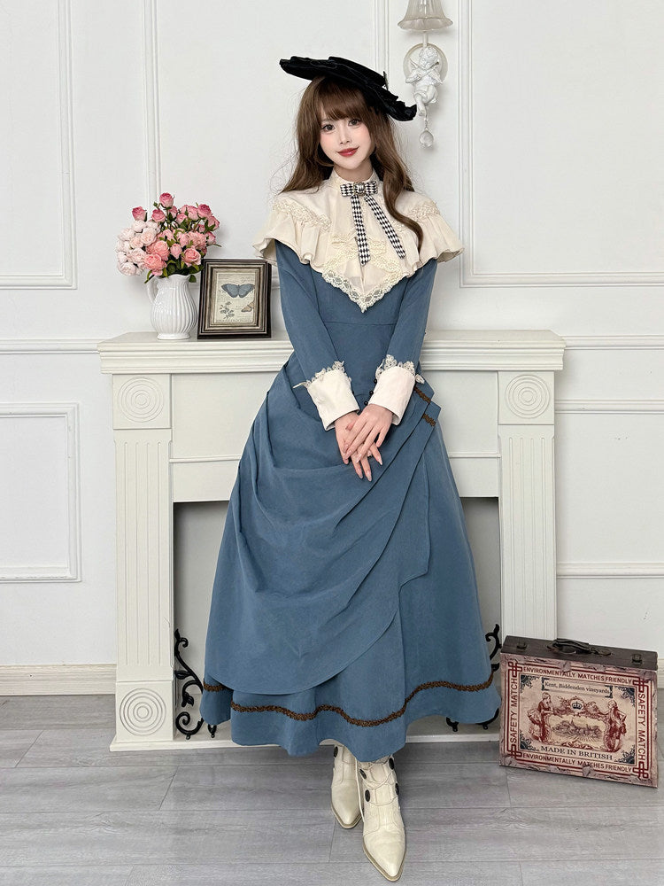 Victorian Style Ruffled Cape Collar Dress YOU0246