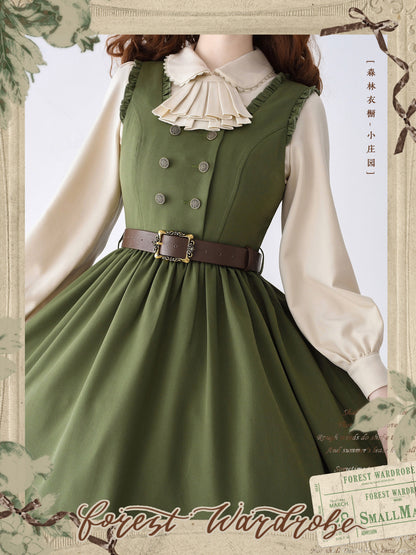 Vintage Ribbon Collar Pintuck Blouse FOR0065