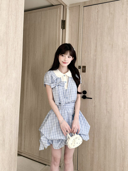 Doll Collar Plaid Ruffle Mini Dress BEL0037