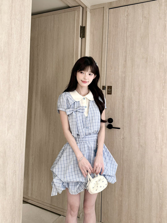 Doll Collar Plaid Ruffle Mini Dress BEL0037