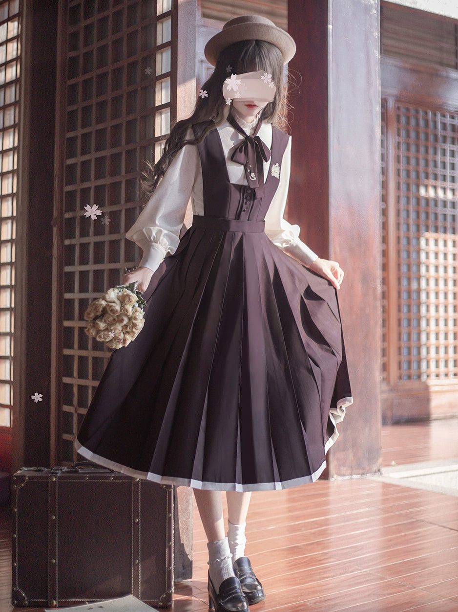 Retro Japanese Style Cardigan & skirt Two-piece Set HUT0063