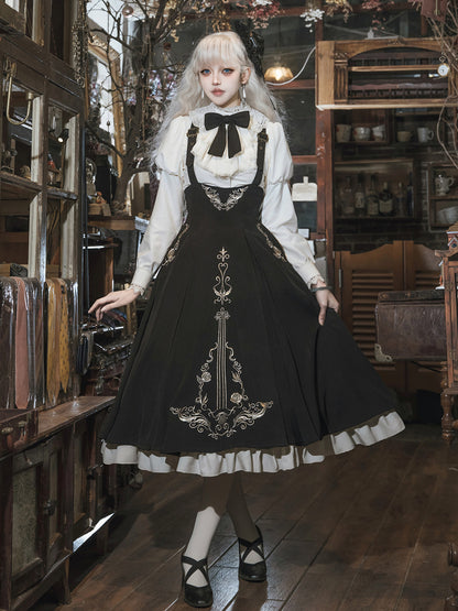 Gothic Violin Embroidered Suspender Dress Set YOU0231