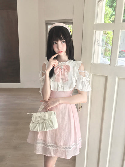 Off Shoulder Ruffle Lace Skirt Set LAL0229