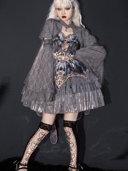 Elegant grey feather Lolita Dress  URT0001