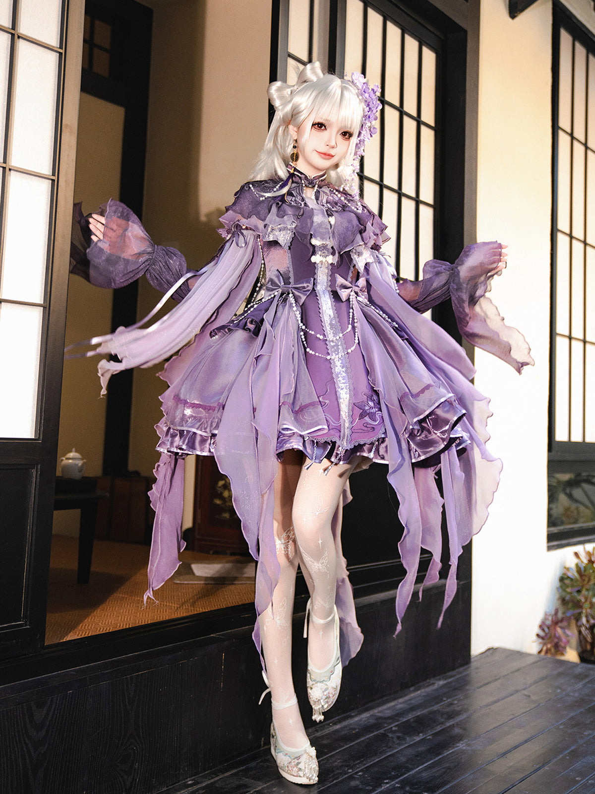 Chinese Style Gothic Lolita Ruffled Chiffon Dress Set YOU0267