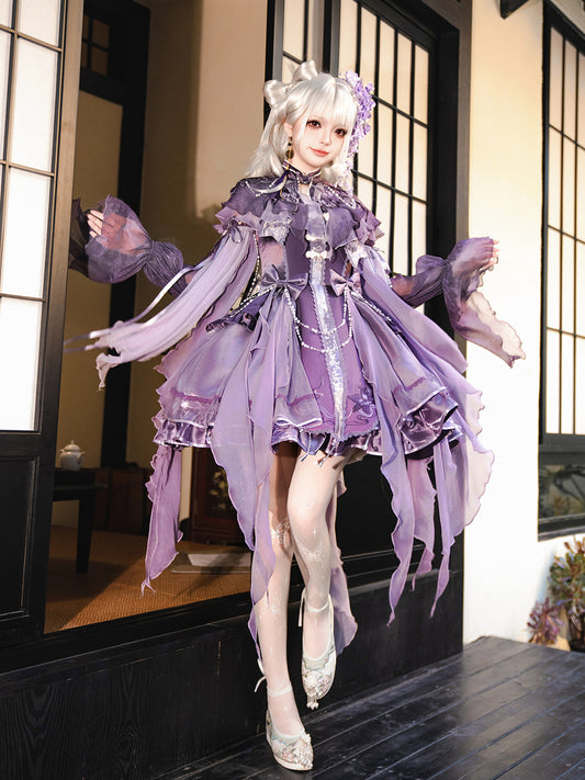 Chinese Style Gothic Lolita Ruffled Chiffon Dress Set YOU0267