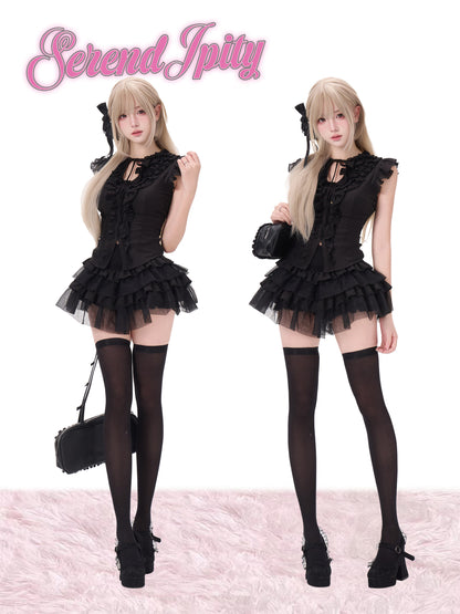 Gothic Ruffle Blouse Tiered Skirt Set SER0149