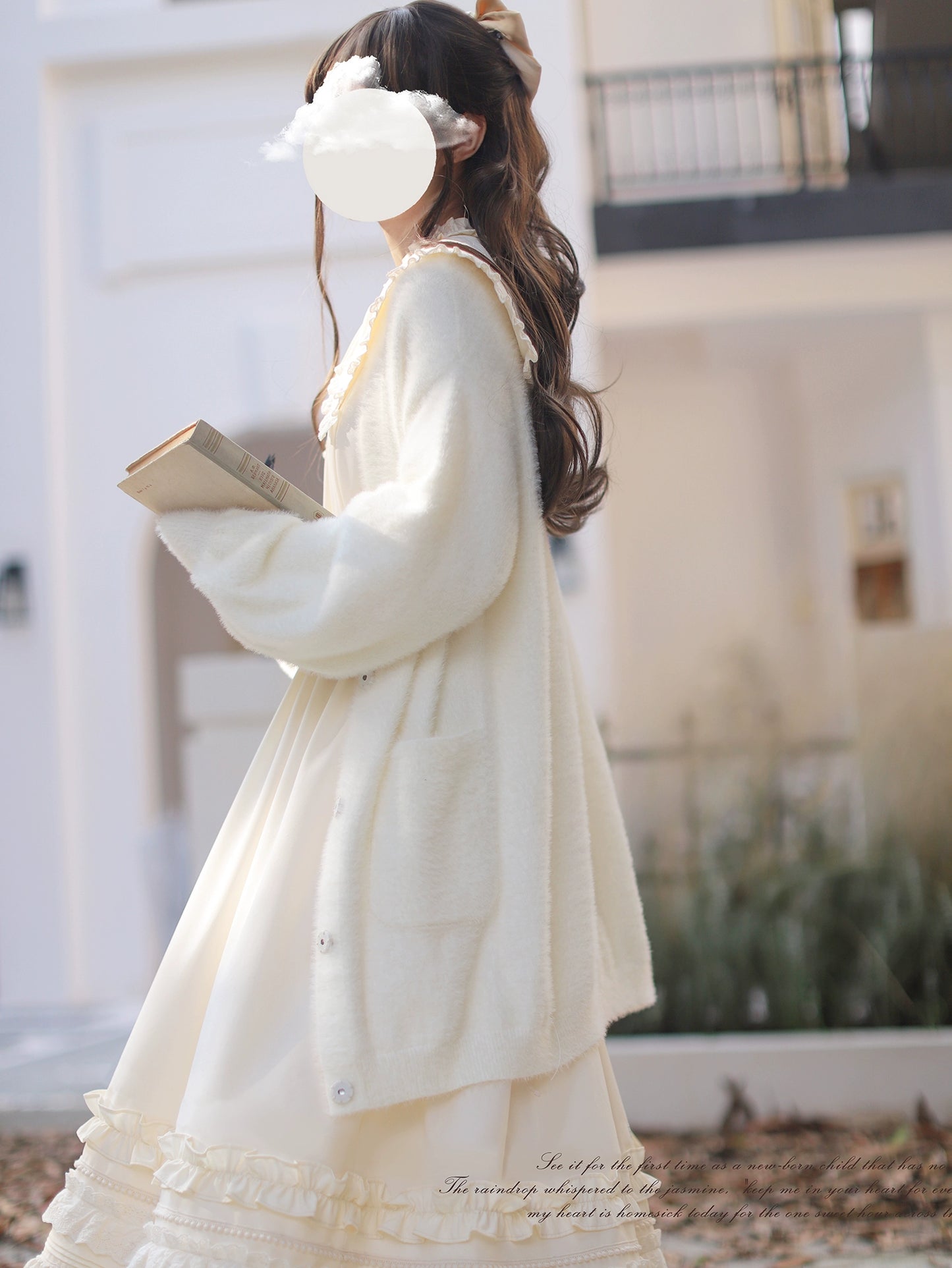 Fluffy White Long Cardigan HUT0029