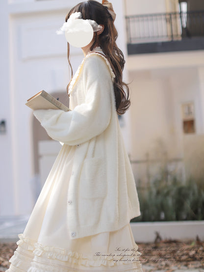 Fluffy White Long Cardigan HUT0029