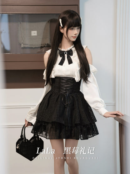 Off Shoulder Bow Blouse With Corset Tiered Skirt LAL0164