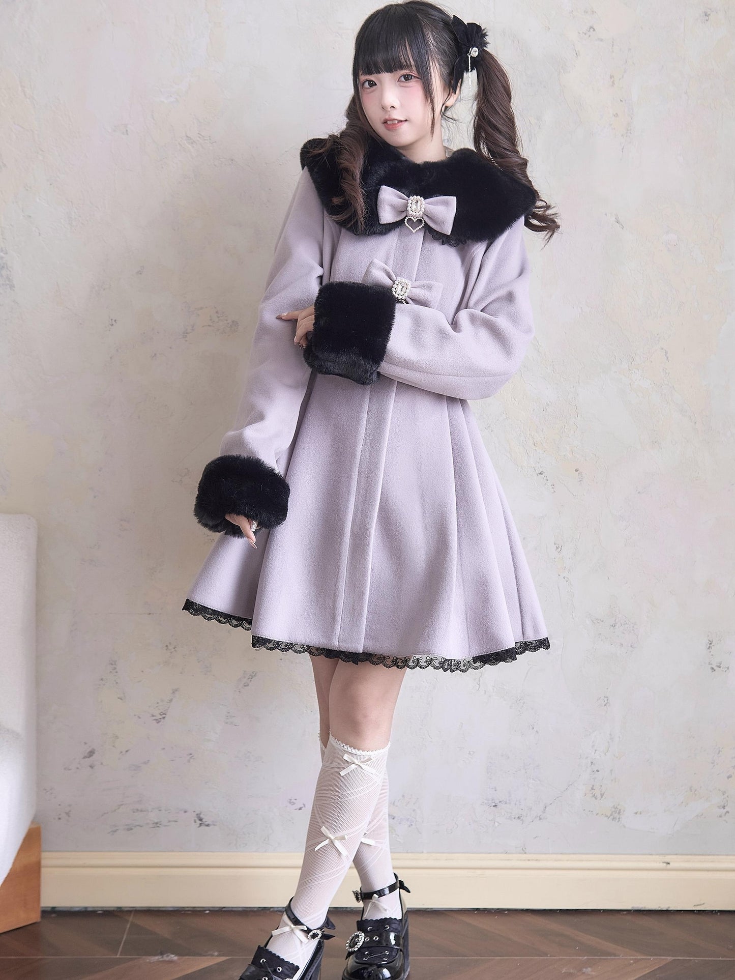 Sweet Fur Flare Double Ribbon Coat NOG0011