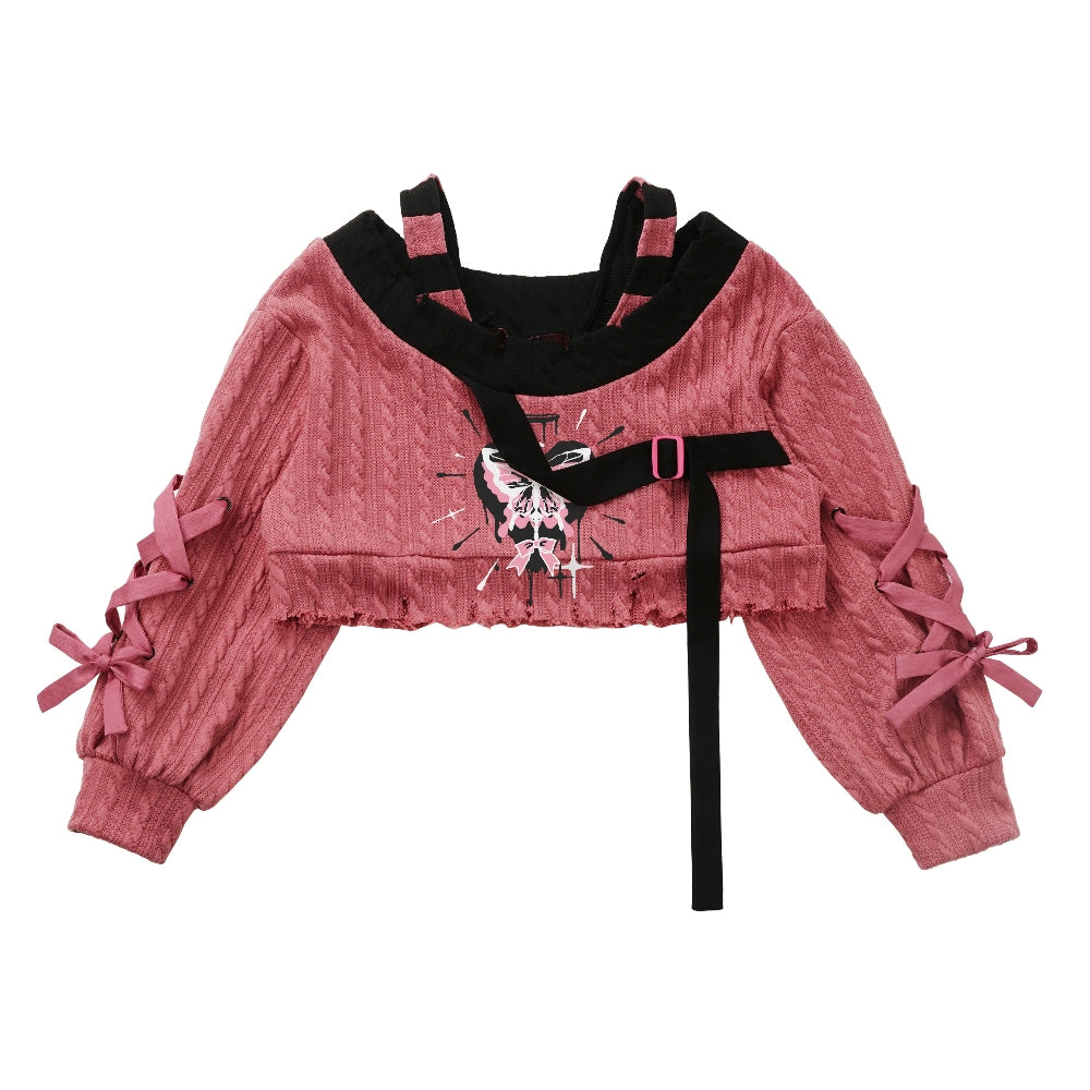 Butterfly Design Knitwear Subculture Two-piece Set PIN0019