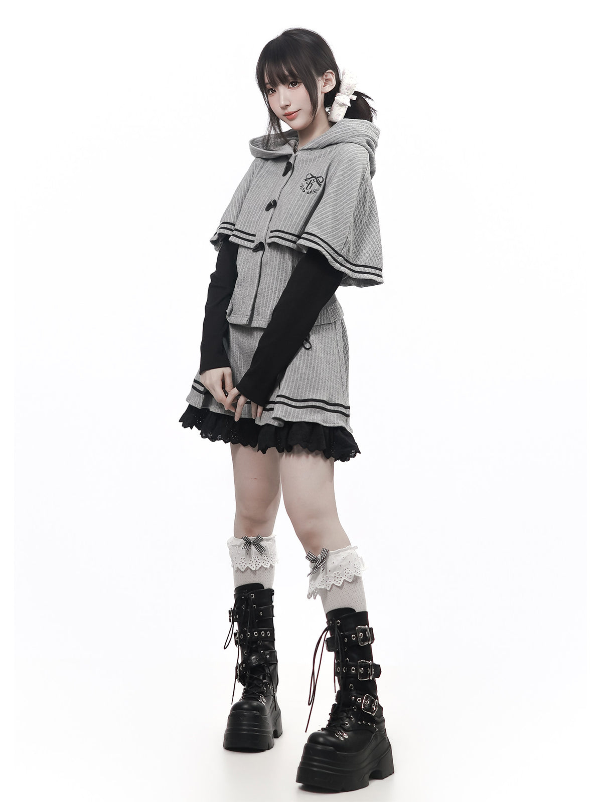 Hooded Cape With Off Shoulder Top PIN0032