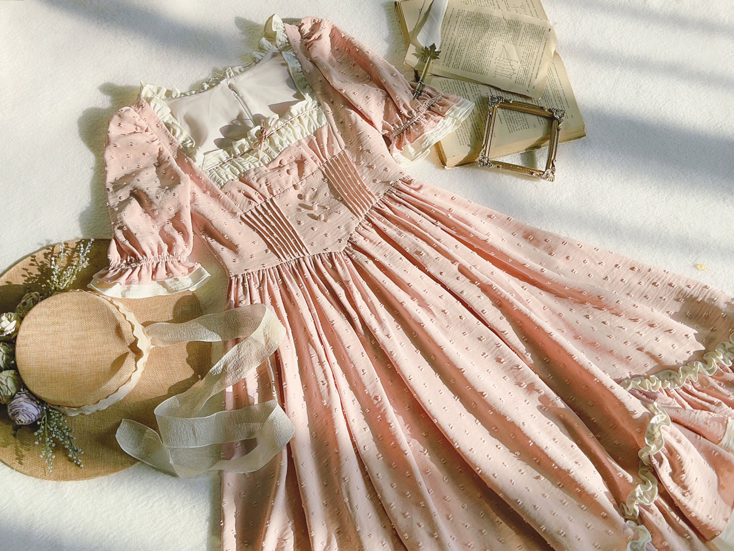 French Retro Lolita Pink Dress HUT0005