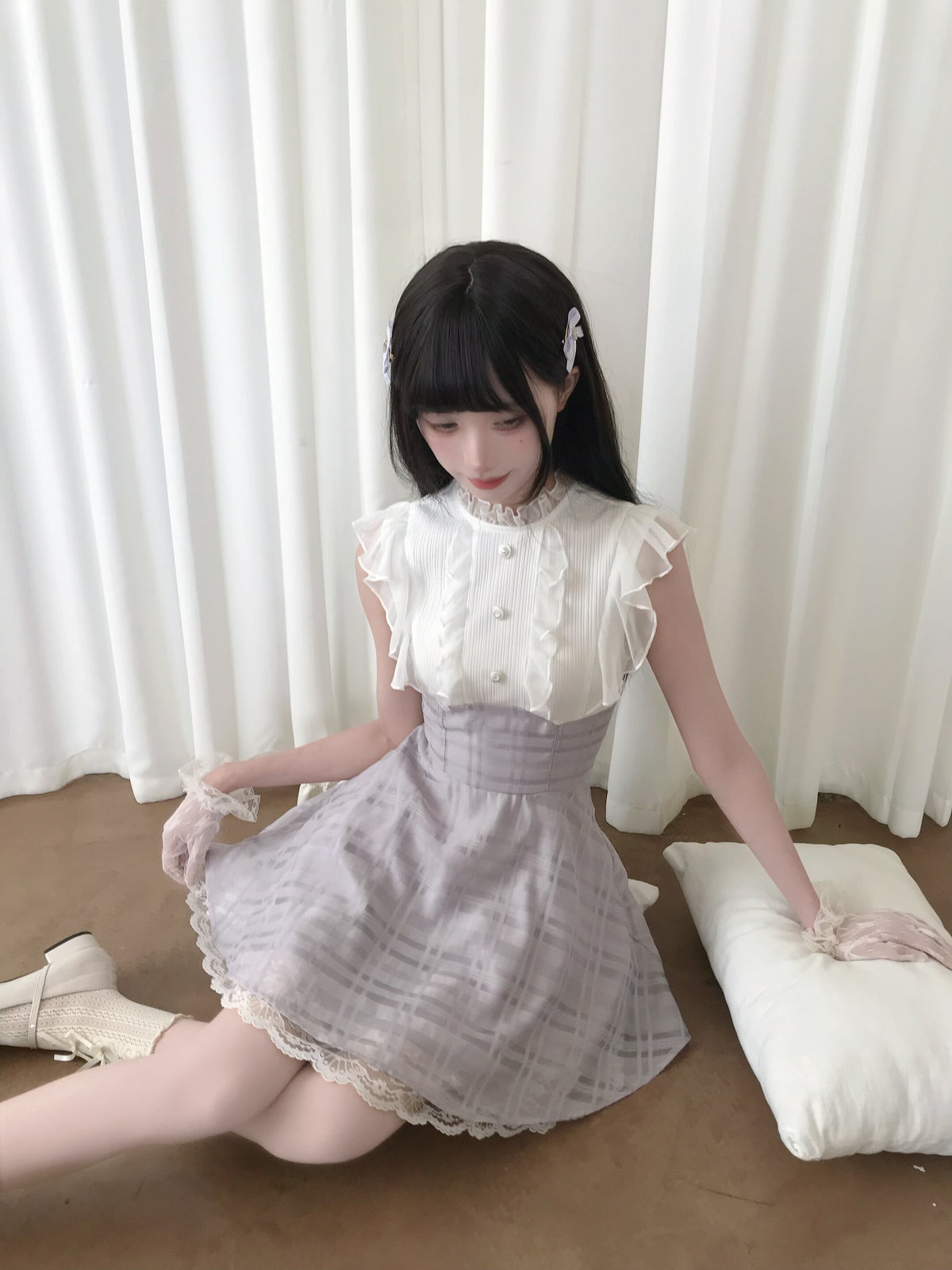 Lavender Plaid High Waist Dress LAL0176