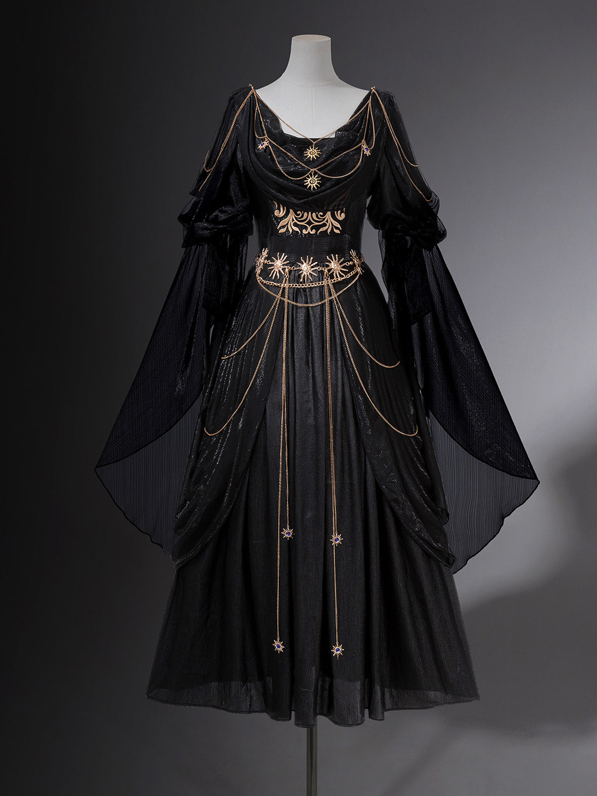 Dark Gothic Chain Embellished Dress YOU0317