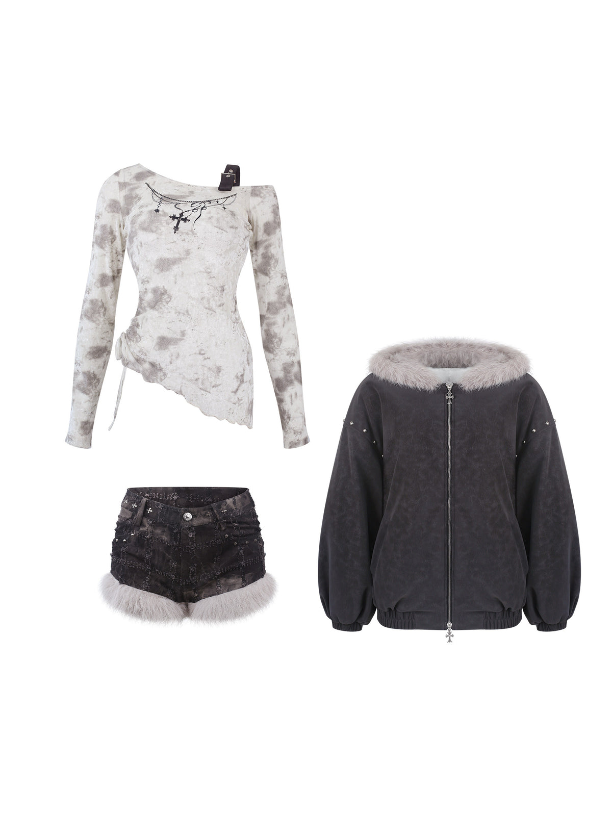Gothic Hooded Fleece Jacket 3-Piece Set SER0145