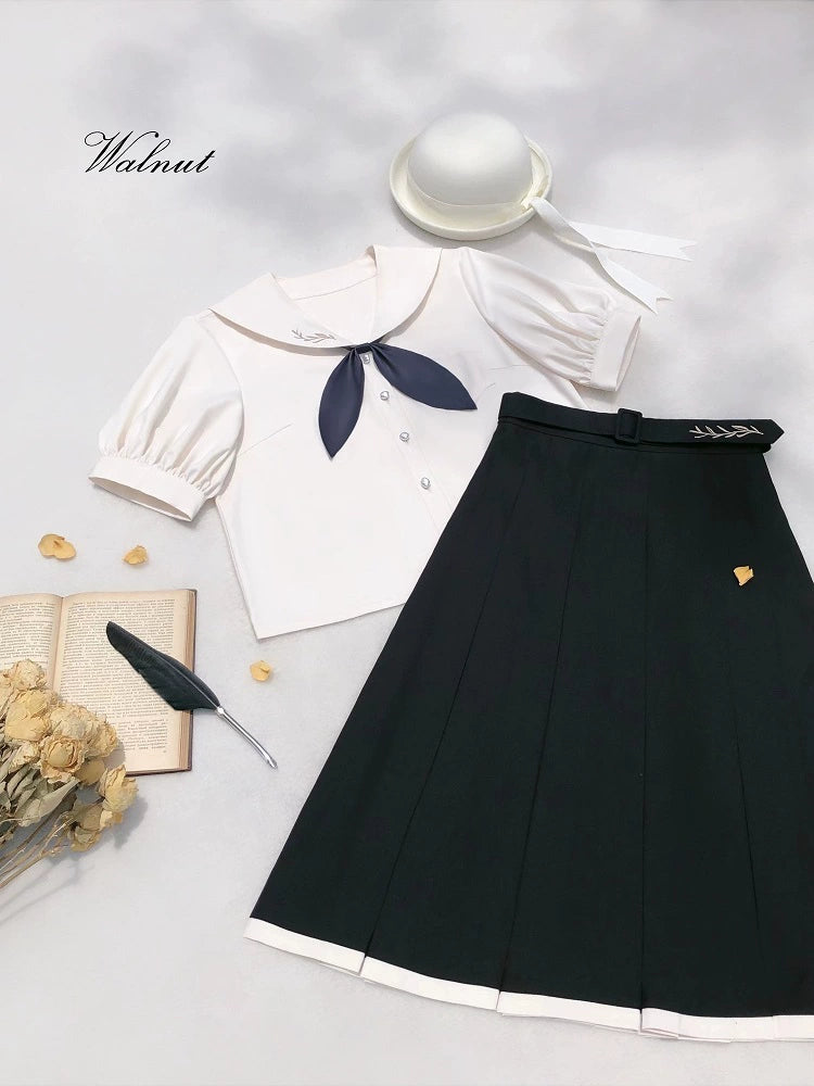 College Style Retro Long Skirt & Sailor Suit HUT0059