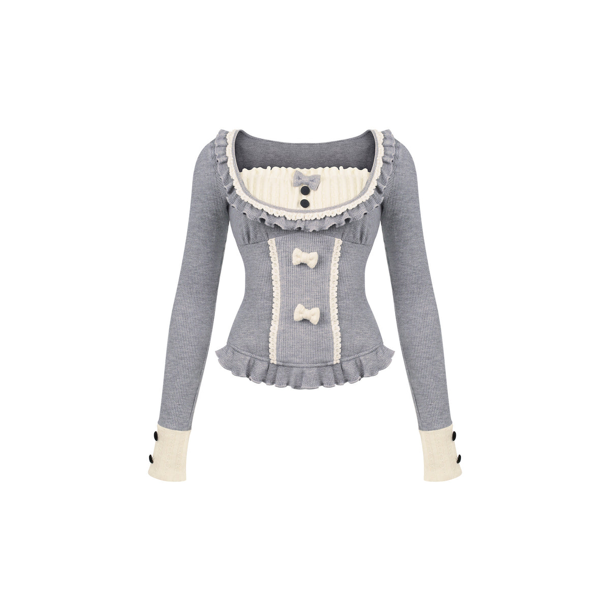 Color Block Knit Top And Ruffle Skirt Set SER0132