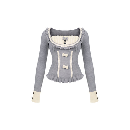 Color Block Knit Top And Ruffle Skirt Set SER0132