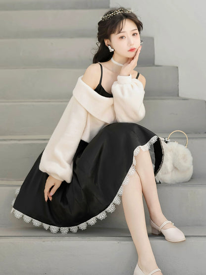 Fur Ball White Outer & Black Dress YOU0201