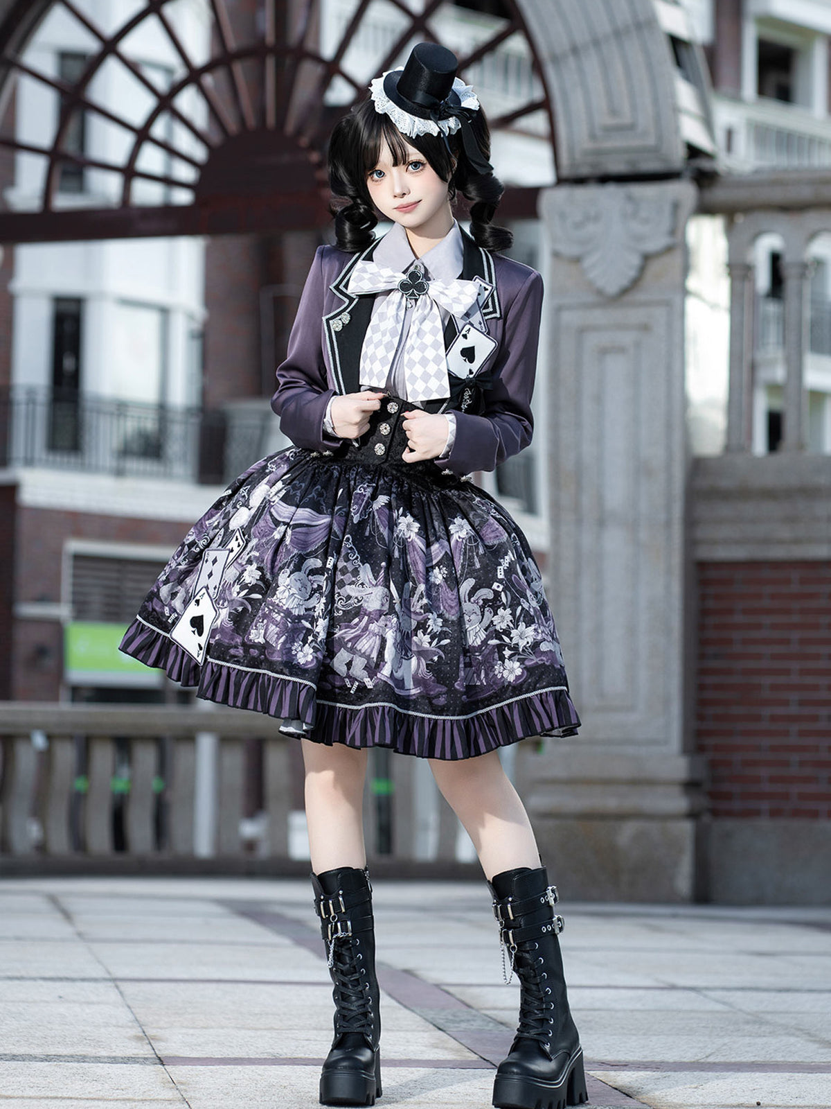 Gothic Card Print Jacket Skirt Set YOU0264