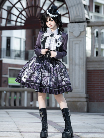 Gothic Card Print Jacket Skirt Set YOU0264