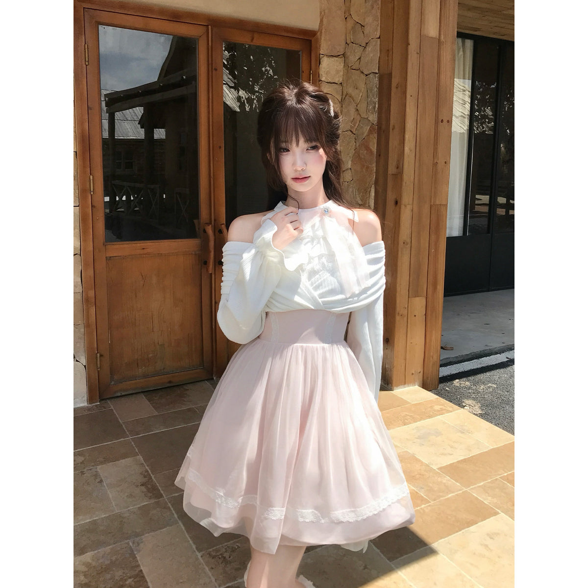 Off Shoulder Halter Neck Tulle Dress LAL0236