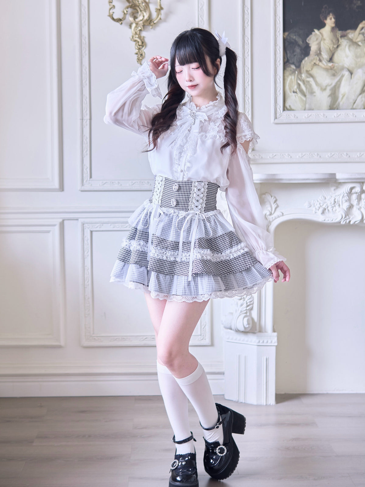 Plaid Tiered Corset Waist Skirt NOG0037