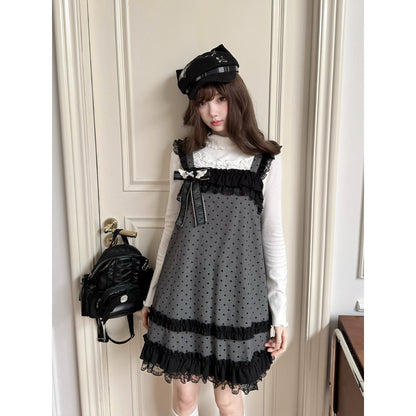 Polka Dot Lace Trim Pinafore Dress LAL0235