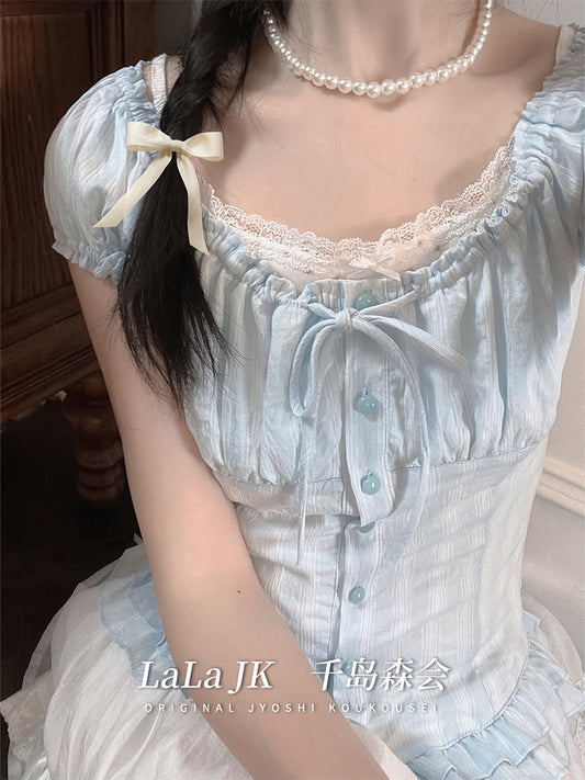 Square Neck Corset Top Tiered Skirt Set LAL0243