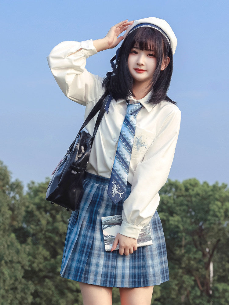 Navy Plaid Pleated School Uniform Skirt TEA0041