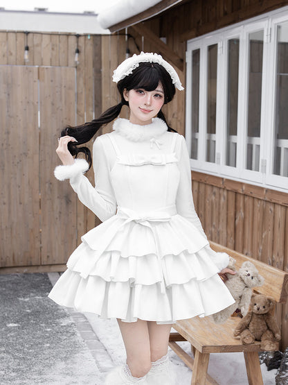 Fur Trim Ruffle Hem Knit Top WIT0299