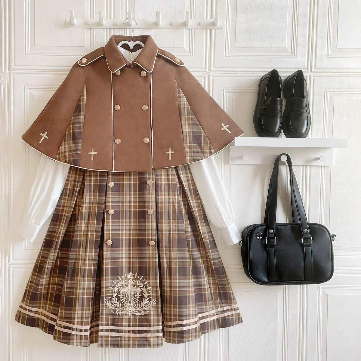 British Style College Check Cape and Dress YOU0150