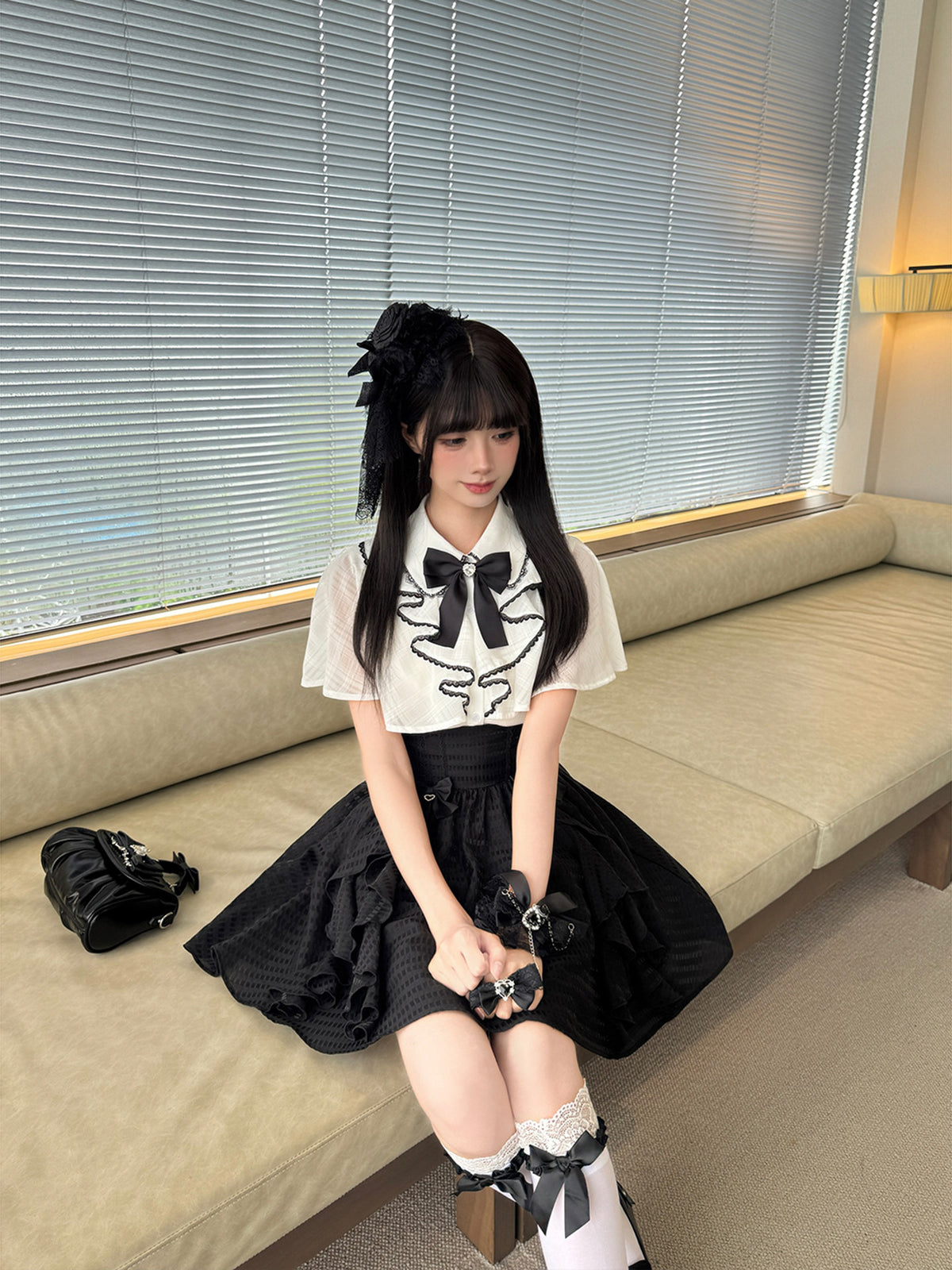 Ribbon Bow Lace Trim Blouse LAL0219