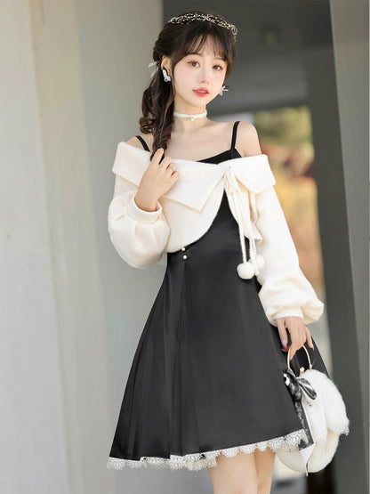 Fur Ball White Outer & Black Dress YOU0201