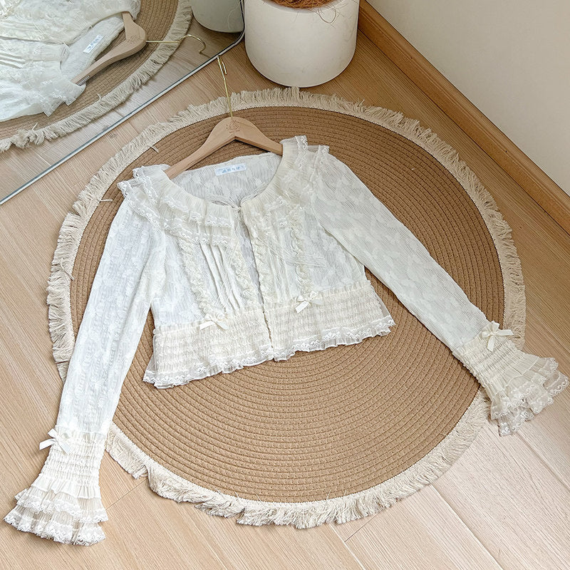 Ruffle Collar Lace Trim Cardigan WIT0300