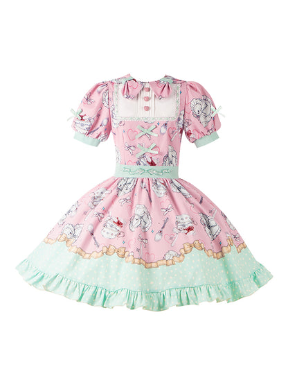 Lovely Print Pink and Green Mini Lolita Dress WIT0168