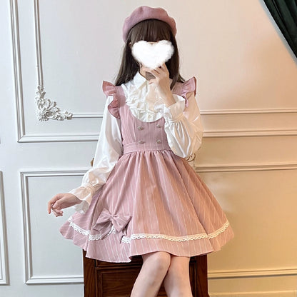 Frill Shoulder Pink Stripe Dress LAL0102