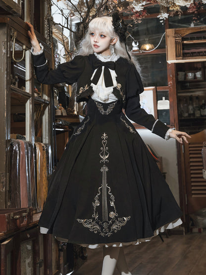 Gothic Violin Embroidered Suspender Dress Set YOU0231